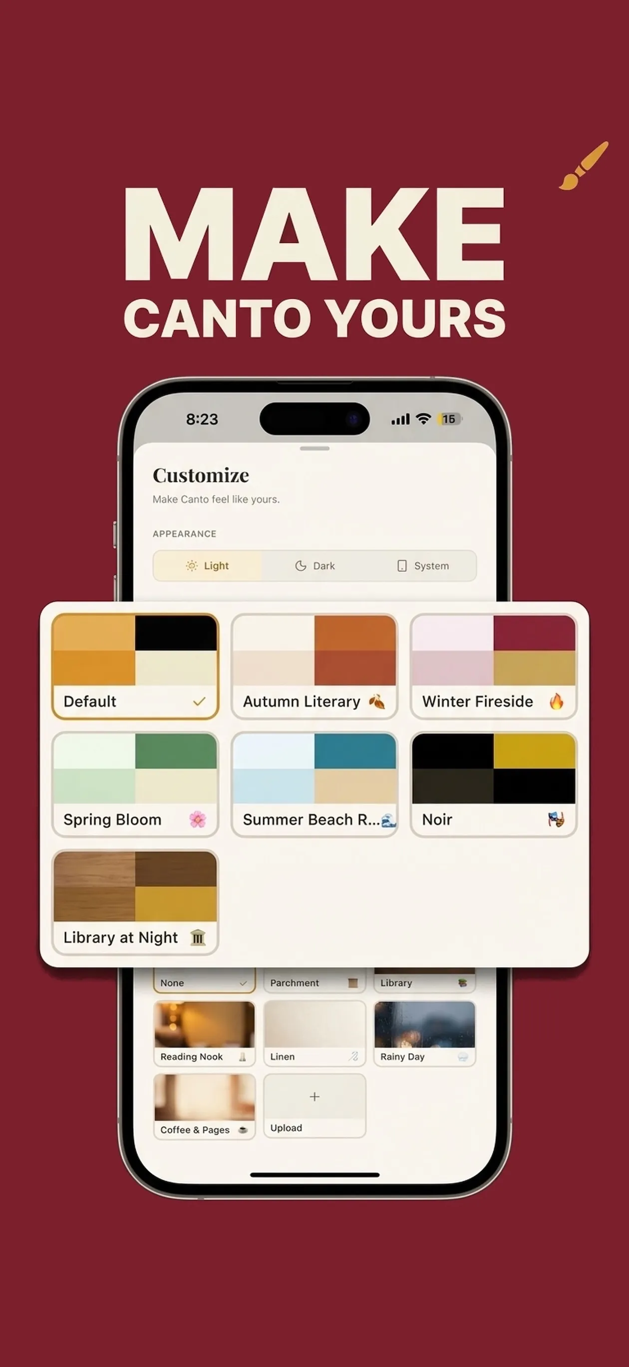Canto theme picker and widget customization screen